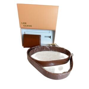 Vintage Lee Sands Hawaii Water Buffalo Wallet and Belt Gift Set Brown
